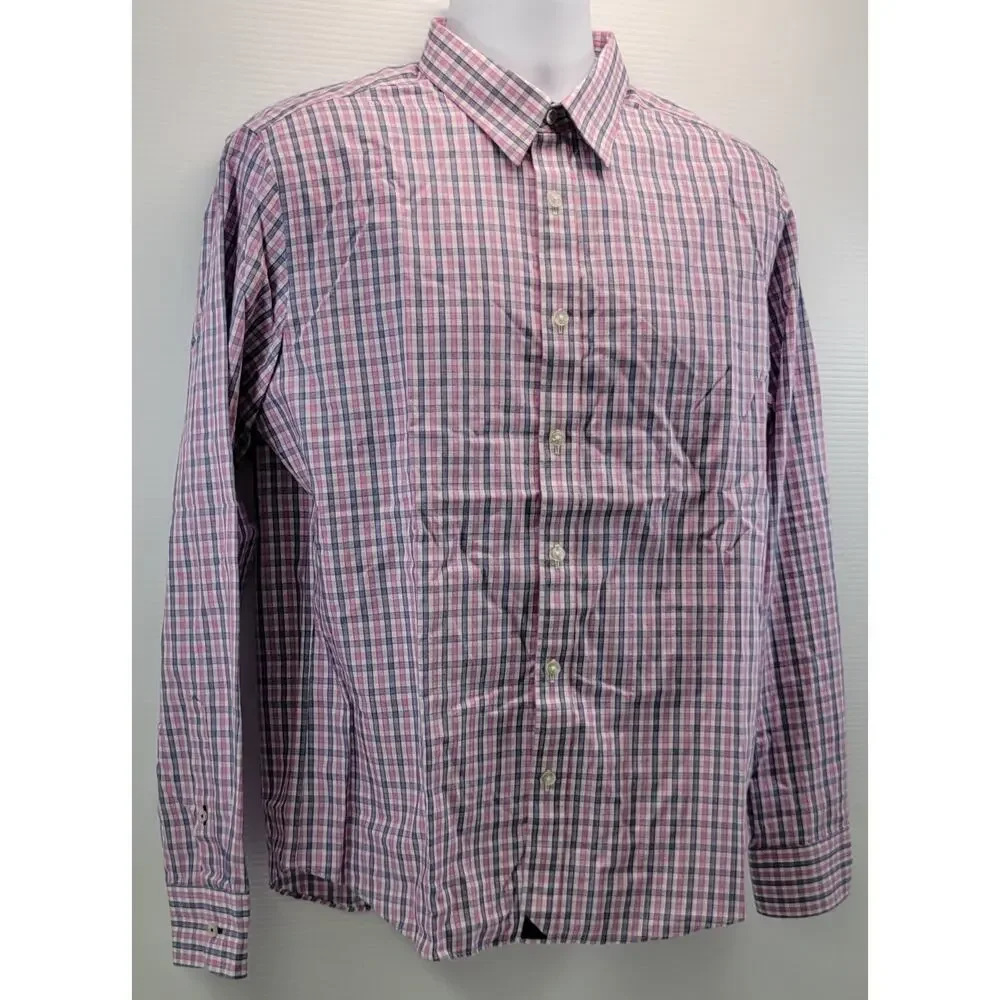F6) UNTUCKit Men Checkered Cotton Long Sleeve Button Down Slim Fit Shirt Large